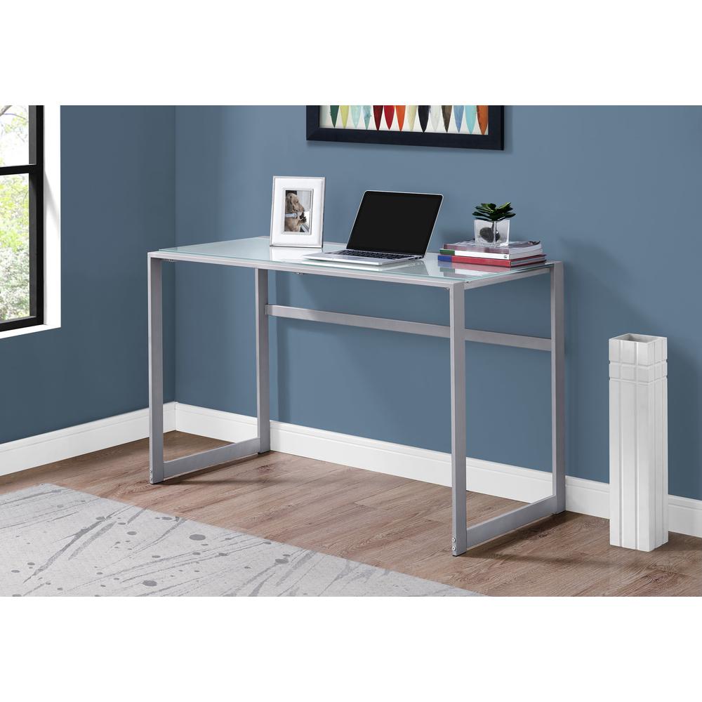 Computer Desk, Home Office, Laptop, 48L, Work, Frosted White Tempered Glass. Picture 2