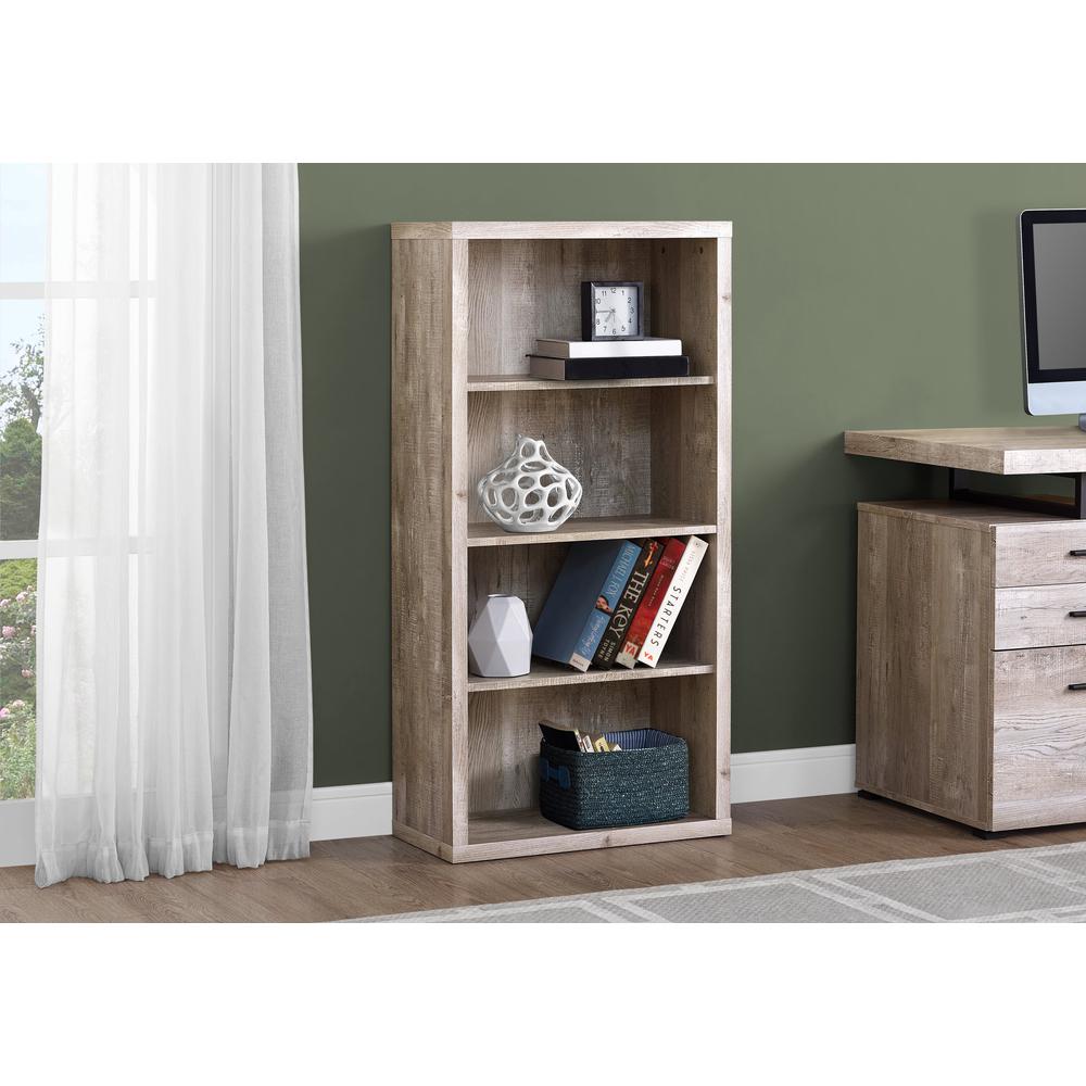 Bookshelf, Bookcase, Etagere, 5 Tier, 48H, Office, Bedroom, Beige Laminate. Picture 2