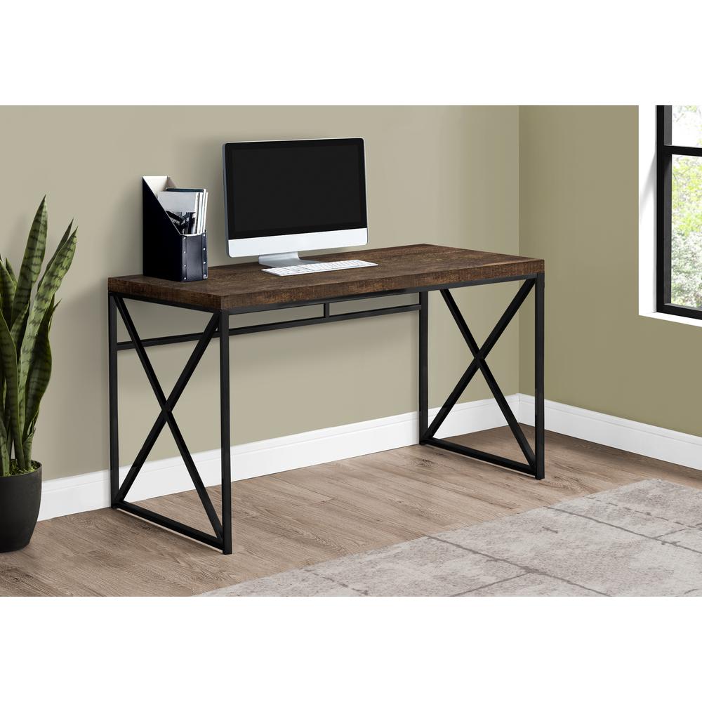 Computer Desk, Home Office, Laptop, Work, Brown Laminate, Black. Picture 2