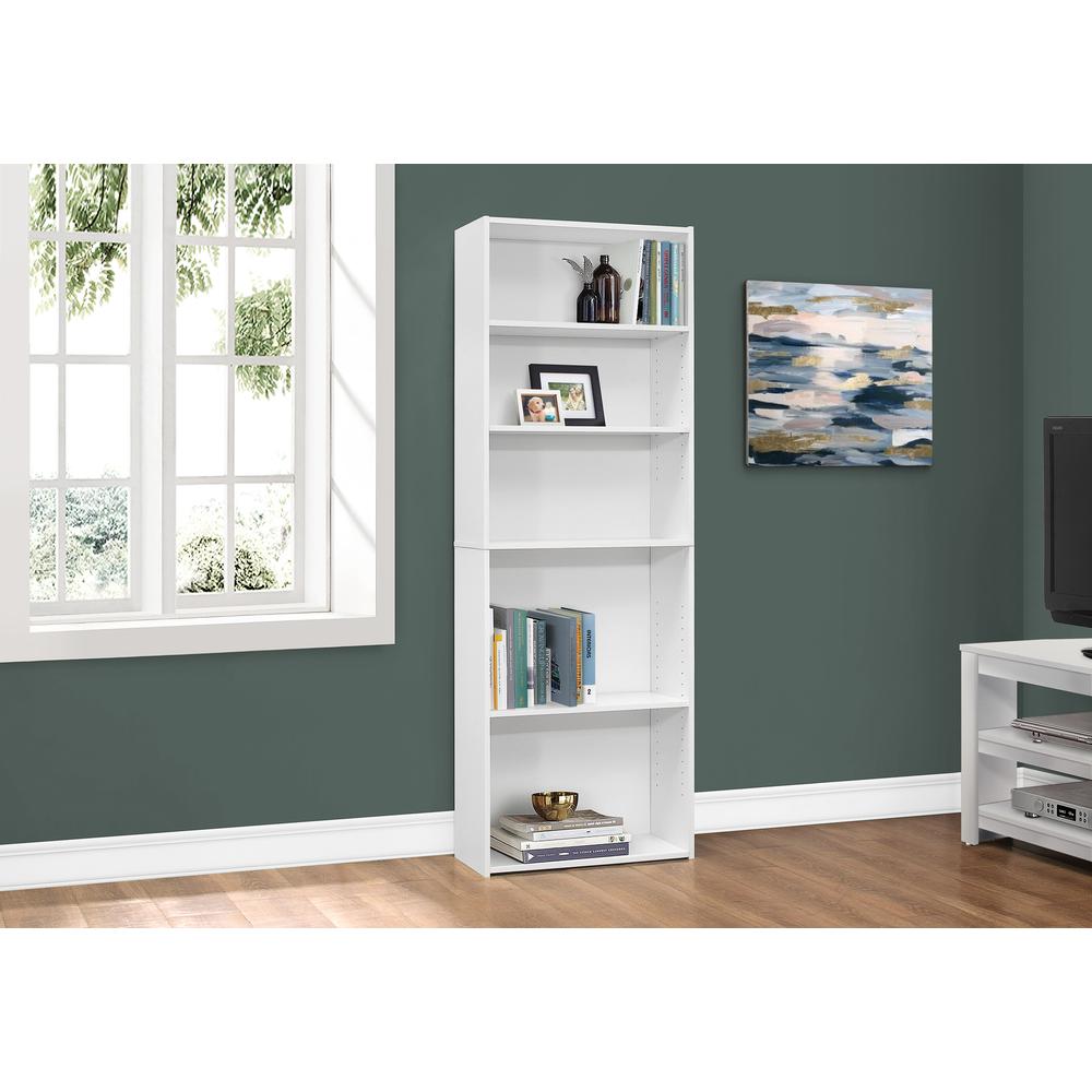 Bookshelf, Bookcase, 6 Tier, 72H, Office, Bedroom, White Laminate, Transitional. Picture 2