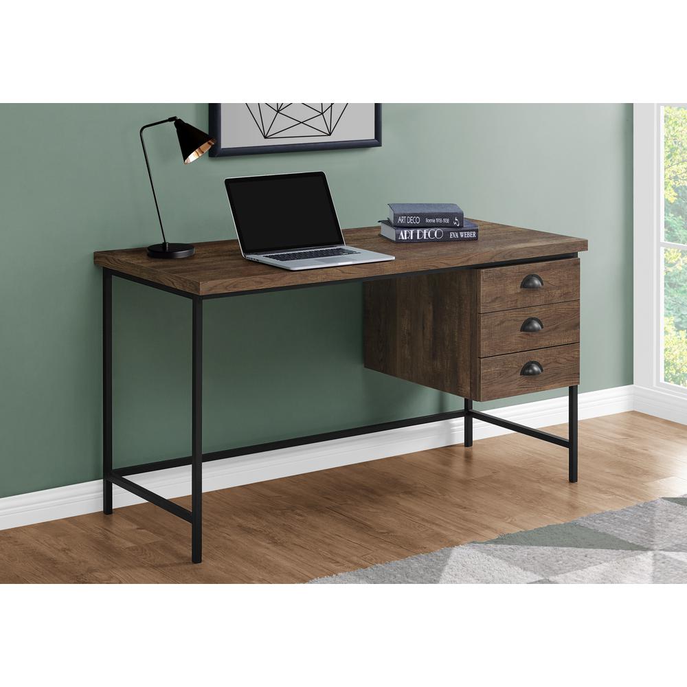 Computer Desk, Home Office, Laptop, Storage Drawers, 55L, Work, Brown Laminate. Picture 2