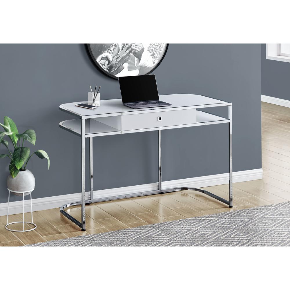 Computer Desk, Home Office, Laptop, Storage Drawers, 48L, Work, White Laminate. Picture 8