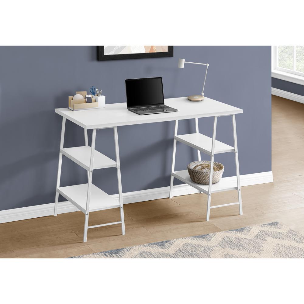 Computer Desk, Home Office, Laptop, Storage Shelves, 48L, Work, White Laminate. Picture 2
