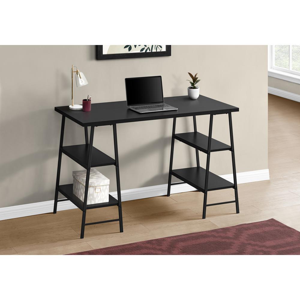 Computer Desk, Home Office, Laptop, Storage Shelves, 48L, Work, Black Laminate. Picture 2