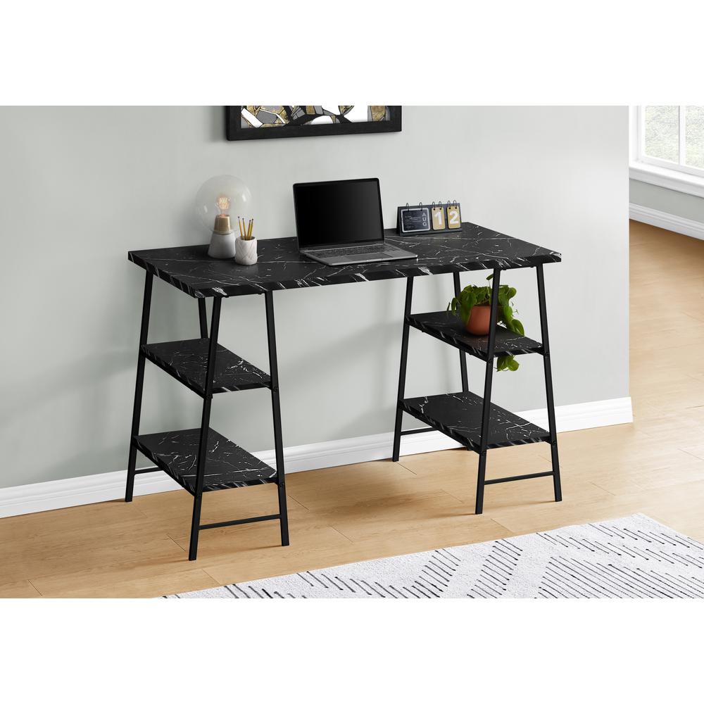 Computer Desk, Home Office, Laptop, Storage Shelves, 48L, Work, Black Marble. Picture 2