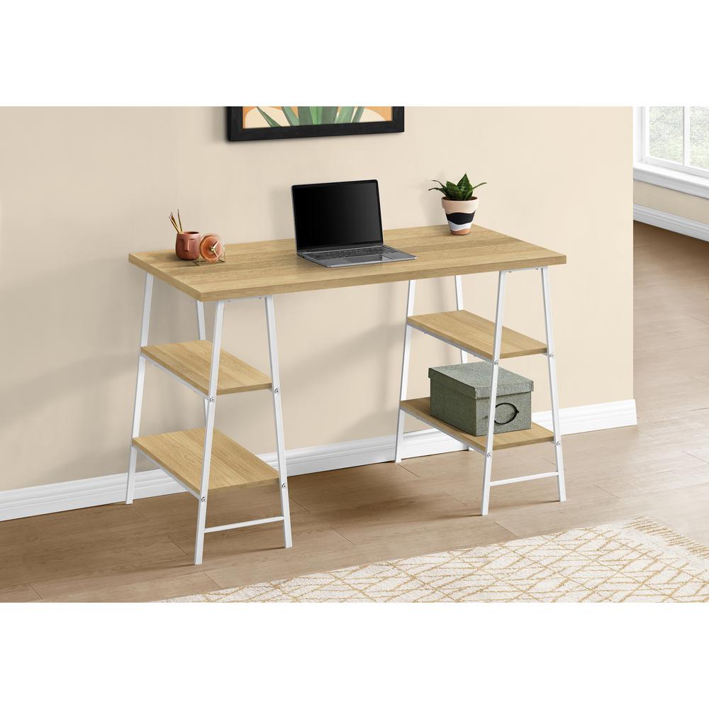 Computer Desk, Home Office, Laptop, Storage Shelves, 48L, Work, Natural Laminate. Picture 2