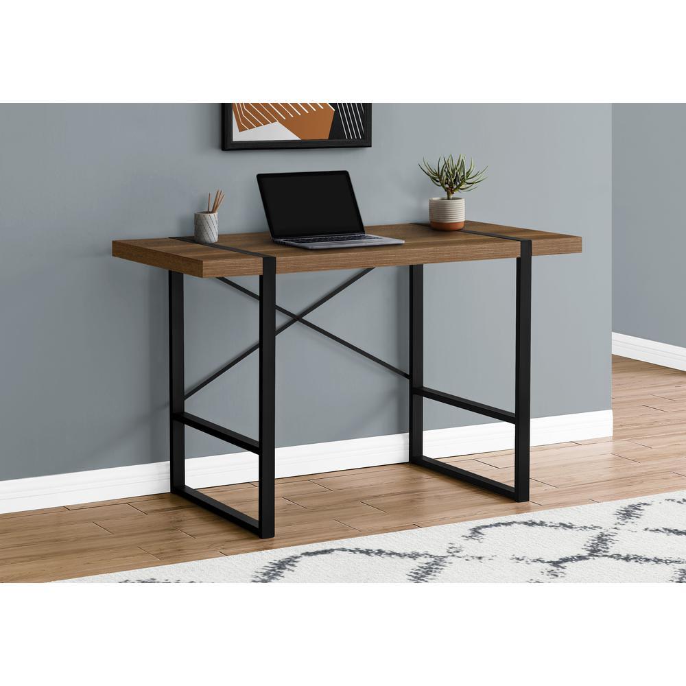 Computer Desk, Home Office, Laptop, 48L, Work, Walnut Laminate, Black. Picture 8