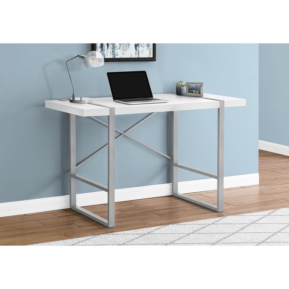 Computer Desk, Home Office, Laptop, 48L, Work, White Laminate, Grey. Picture 8