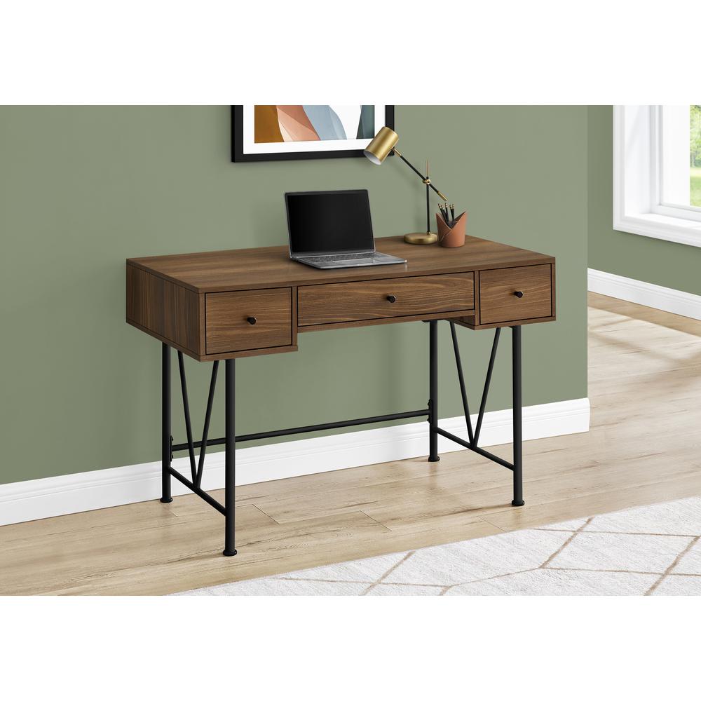 Computer Desk, Home Office, Laptop, Storage Drawers, 48L, Work, Walnut Laminate. Picture 2