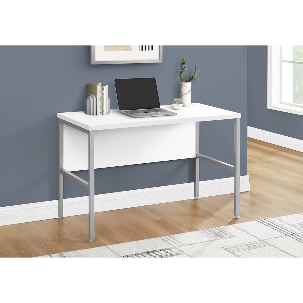 Contemporary Computer Desk in White,Silver color. Picture 2
