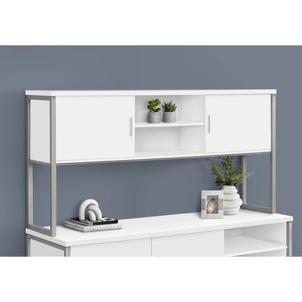Contemporary Office Hutch in White,Silver color. Picture 8