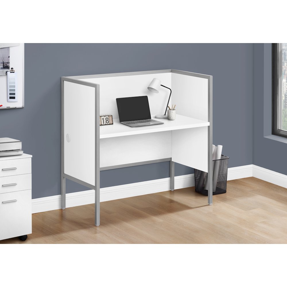 Contemporary Office Cubicle in White,Silver color. Picture 2