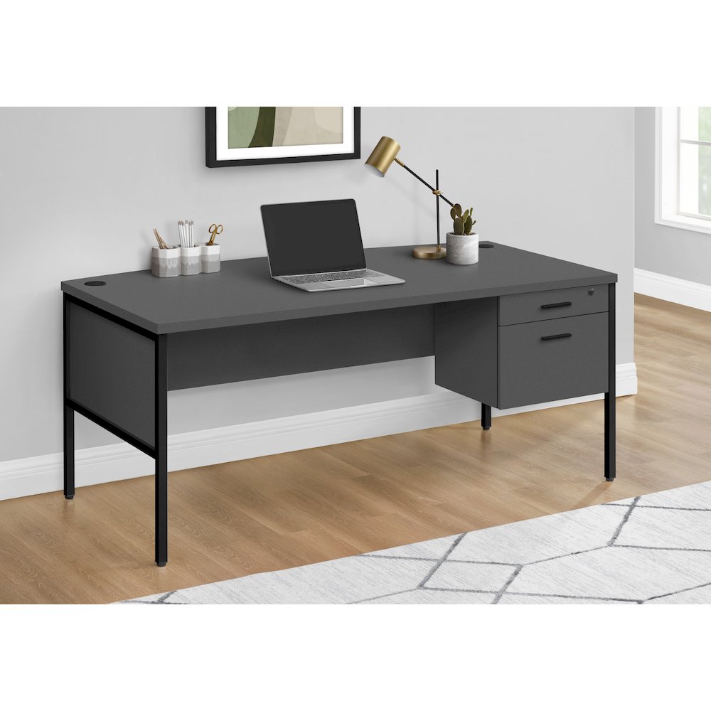 Contemporary Computer Desk in Grey,Black color. Picture 2