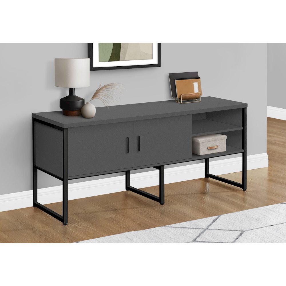 Contemporary Office Credenza in Grey,Black color. Picture 2