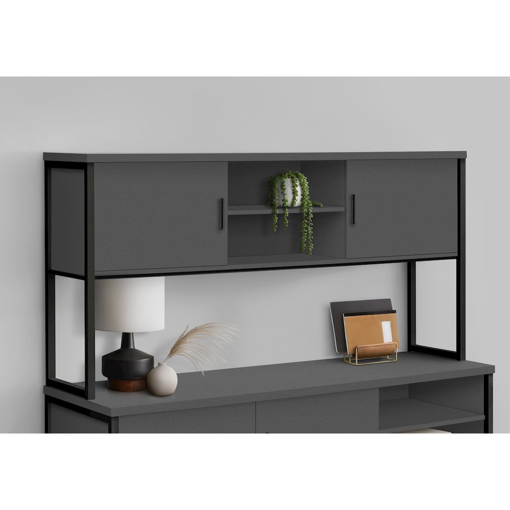 Contemporary Office Hutch in Grey,Black color. Picture 8