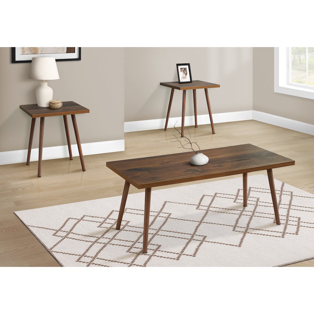 Table Set, 3pcs Set, Accent, Coffee, End, Dark Walnut, Contemporary. Picture 2