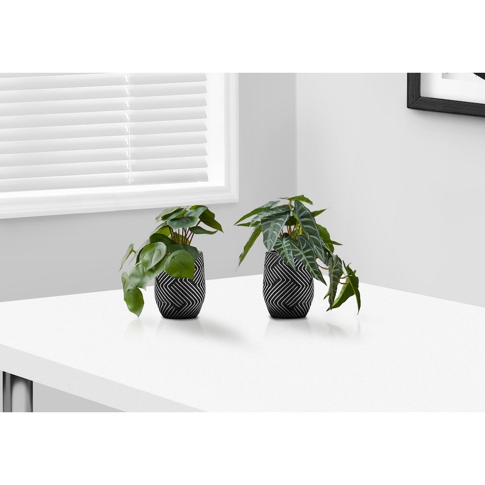 Artificial Plant, 8" Tall, Alocasia, Indoor, Faux, Table, Greenery, Set Of 2. Picture 2