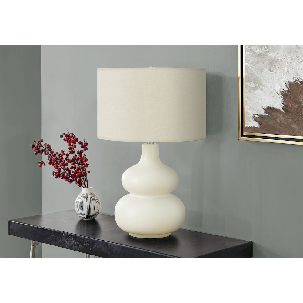 ="Lighting, 25""H, Table Lamp, Ivory / Cream Shade, Cream Ceramic, Contemporary. Picture 5
