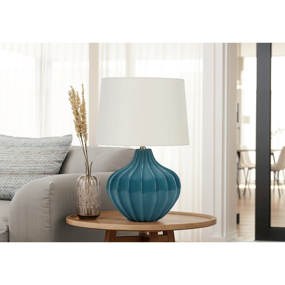 Lighting, 24"H, Table Lamp, Blue Ceramic, Ivory / Cream Shade, Transitional. Picture 5