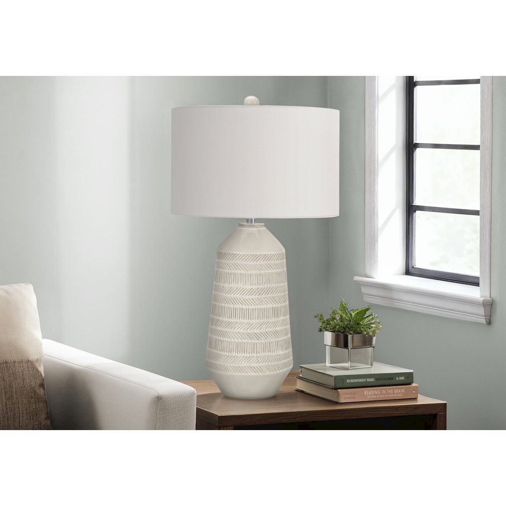 ="Lighting, 33""H, Table Lamp, Ivory / Cream Shade, Cream Ceramic, Contemporary. Picture 5