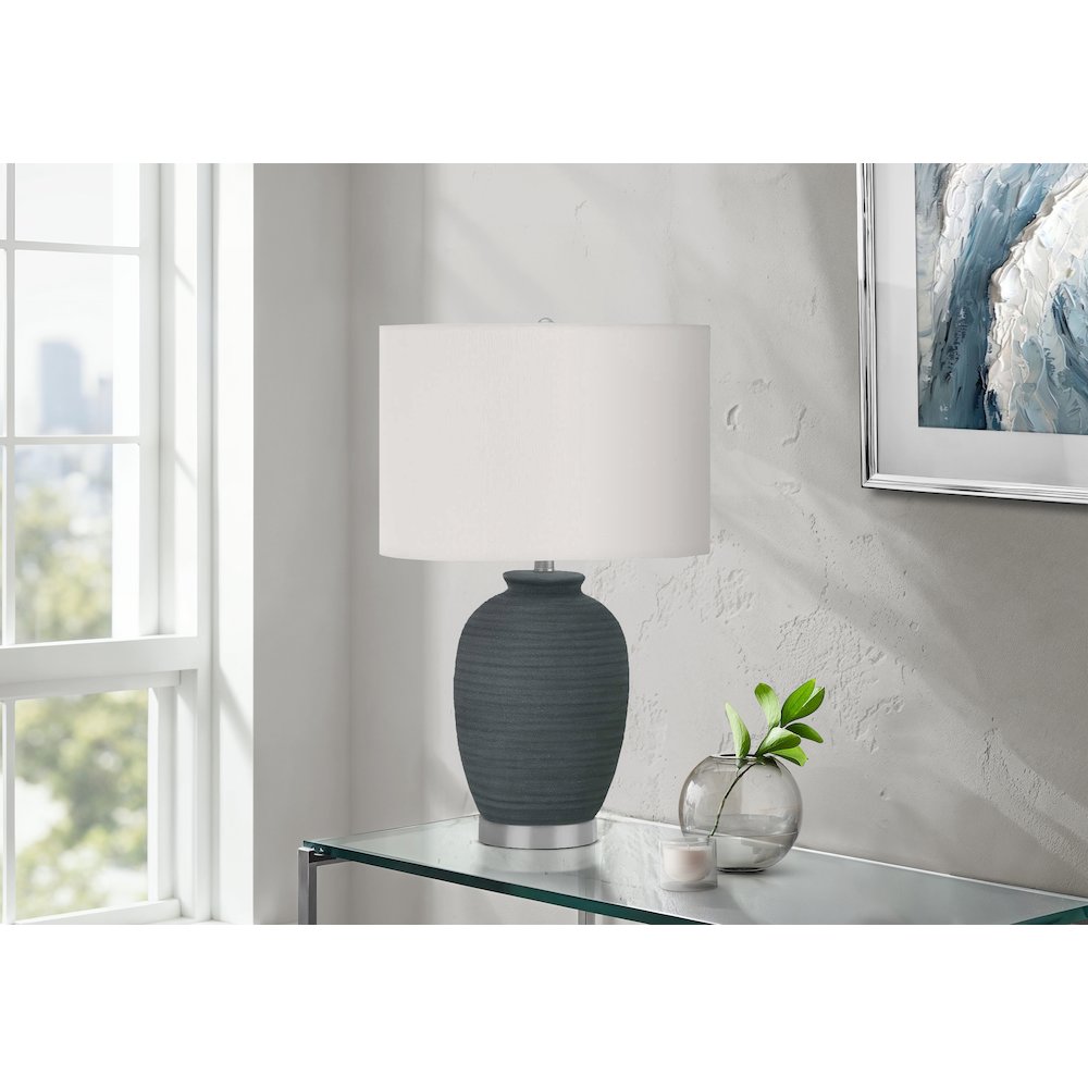 Lighting, 24"H, Table Lamp, Blue Ceramic, Ivory / Cream Shade, Contemporary. Picture 5