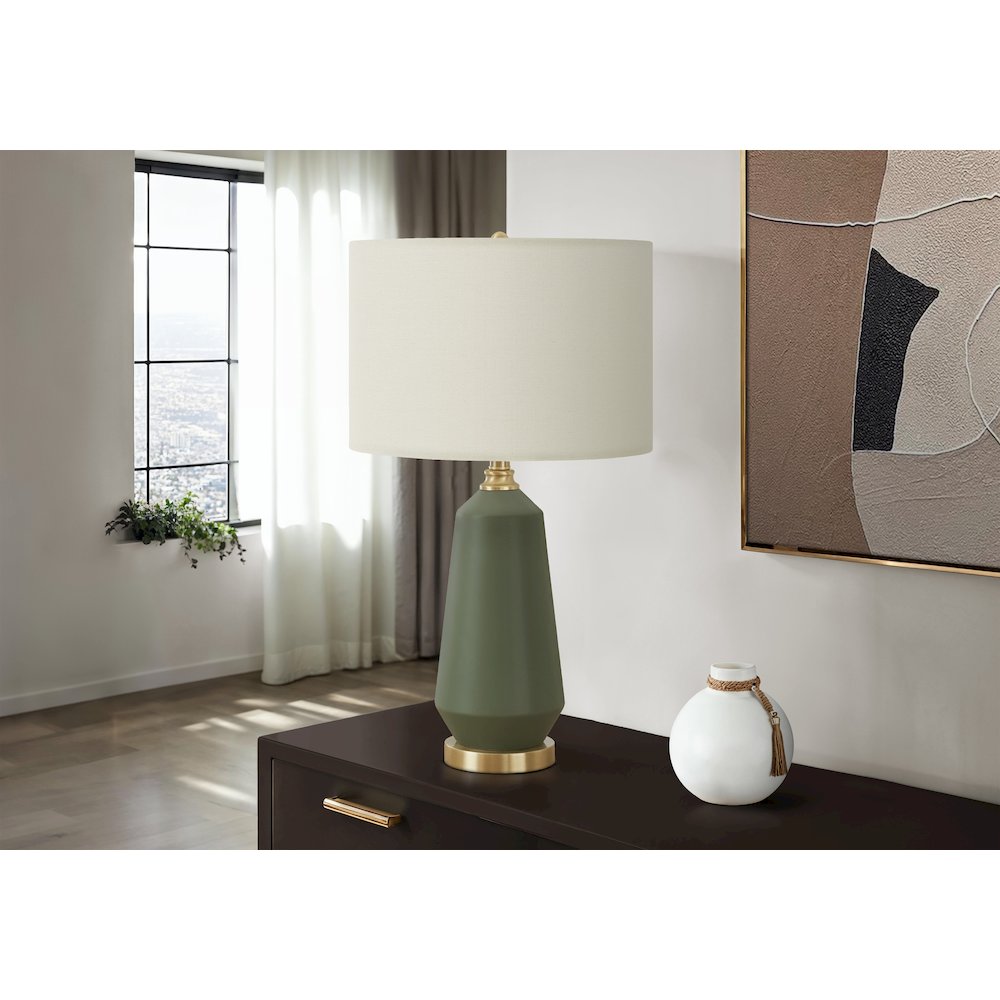="Lighting, 26""H, Table Lamp, Green Ceramic, Ivory / Cream Shade, Contemporary. Picture 5