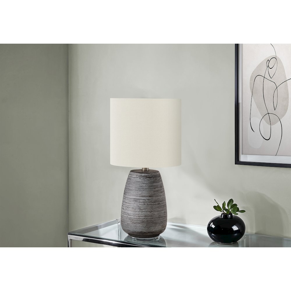 Lighting, 19"H, Table Lamp, Grey Ceramic, Ivory / Cream Shade, Contemporary. Picture 4
