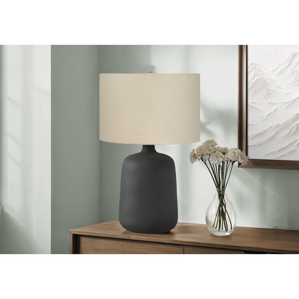 Lighting, 24"H, Table Lamp, Black Ceramic, Beige Shade, Contemporary. Picture 5