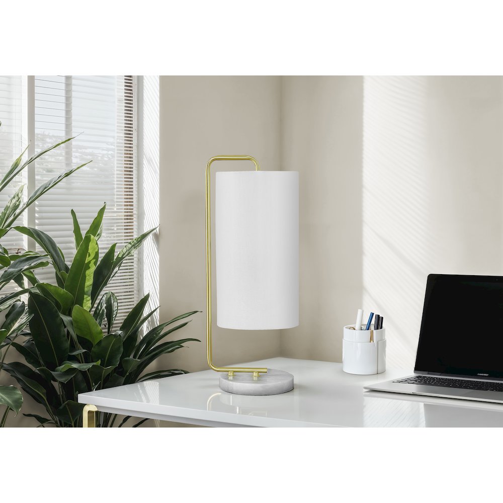 Lighting, 20"H, Table Lamp, White Marble, Ivory / Cream Shade, Contemporary. Picture 4