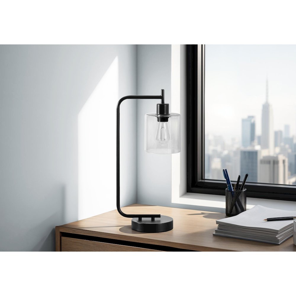 ="Lighting, 20""H, Table Lamp, Usb Port Included, Black Metal, Glass Shade, Mod. Picture 4
