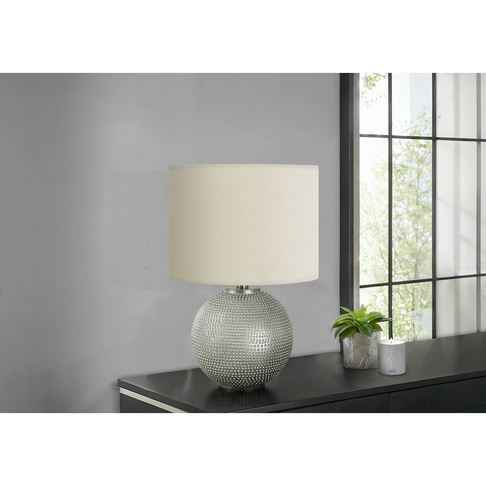 Lighting, 19"H, Table Lamp, Grey Resin, Ivory / Cream Shade, Modern. Picture 4
