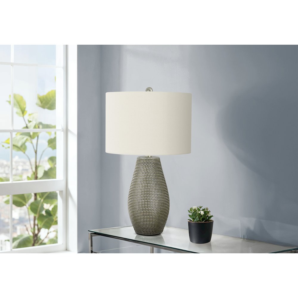 Lighting, 24"H, Table Lamp, Grey Resin, Ivory / Cream Shade, Contemporary. Picture 5