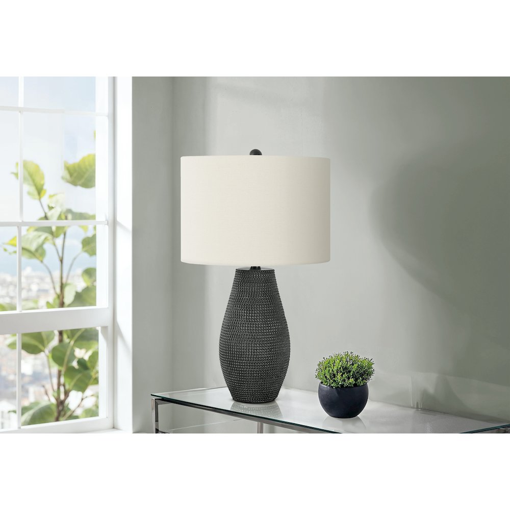 Lighting, 24"H, Table Lamp, Black Resin, Ivory / Cream Shade, Contemporary. Picture 5