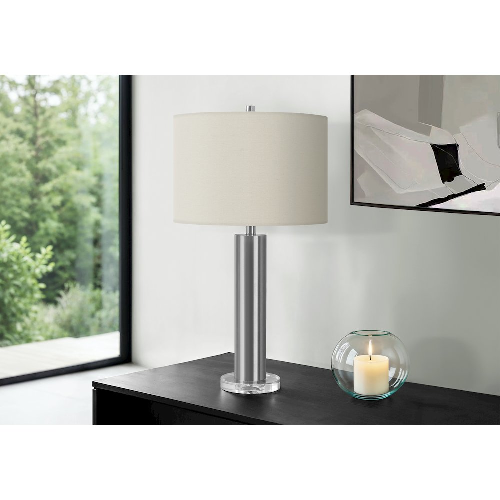 Lighting, 28"H, Table Lamp, Nickel Metal, Ivory / Cream Shade, Contemporary. Picture 5