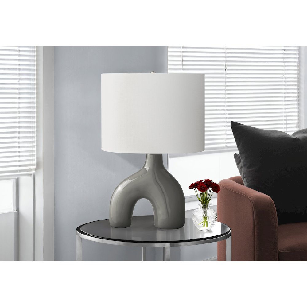25"H, Table Lamp, Dark Grey Ceramic, Ivory / Cream Shade, Contemporary, Modern. Picture 5