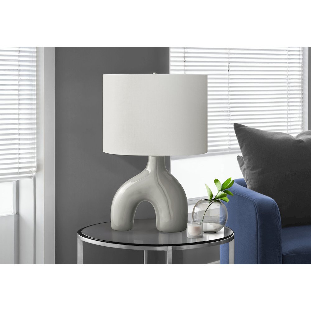 25"H, Table Lamp, Grey Ceramic, Ivory / Cream Shade, Contemporary, Modern. Picture 5