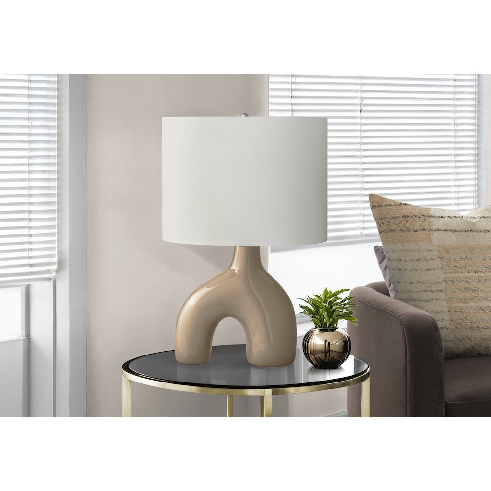 25"H, Table Lamp, Brown Ceramic, Ivory / Cream Shade, Contemporary, Modern. Picture 5