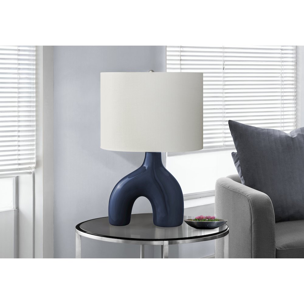 25"H, Table Lamp, Blue Ceramic, Ivory / Cream Shade, Contemporary, Modern. Picture 5