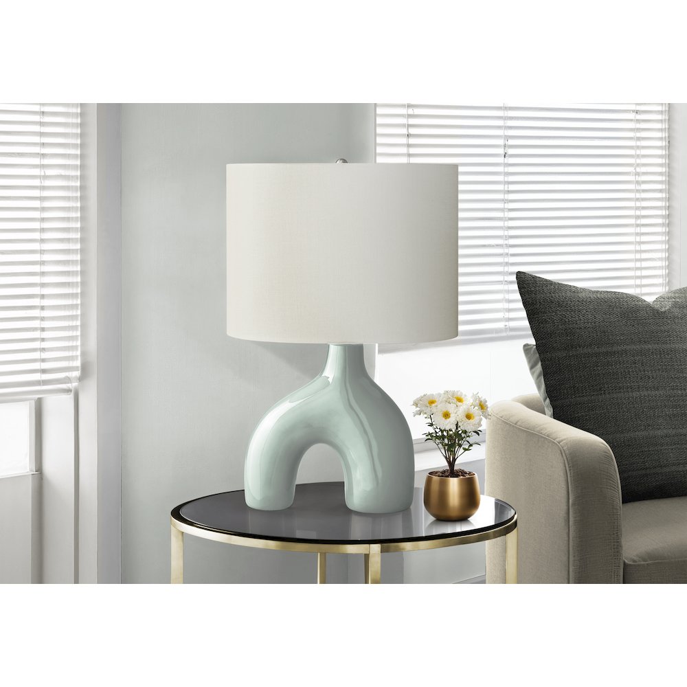 25"H, Table Lamp, Green Ceramic, Ivory / Cream Shade, Contemporary, Modern. Picture 5