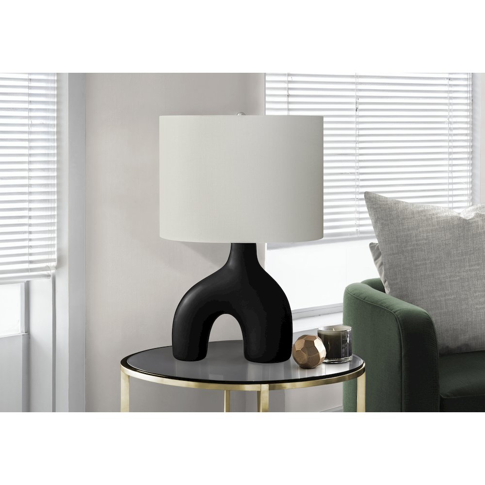 25"H, Table Lamp, Black Ceramic, Ivory / Cream Shade, Contemporary, Modern. Picture 2