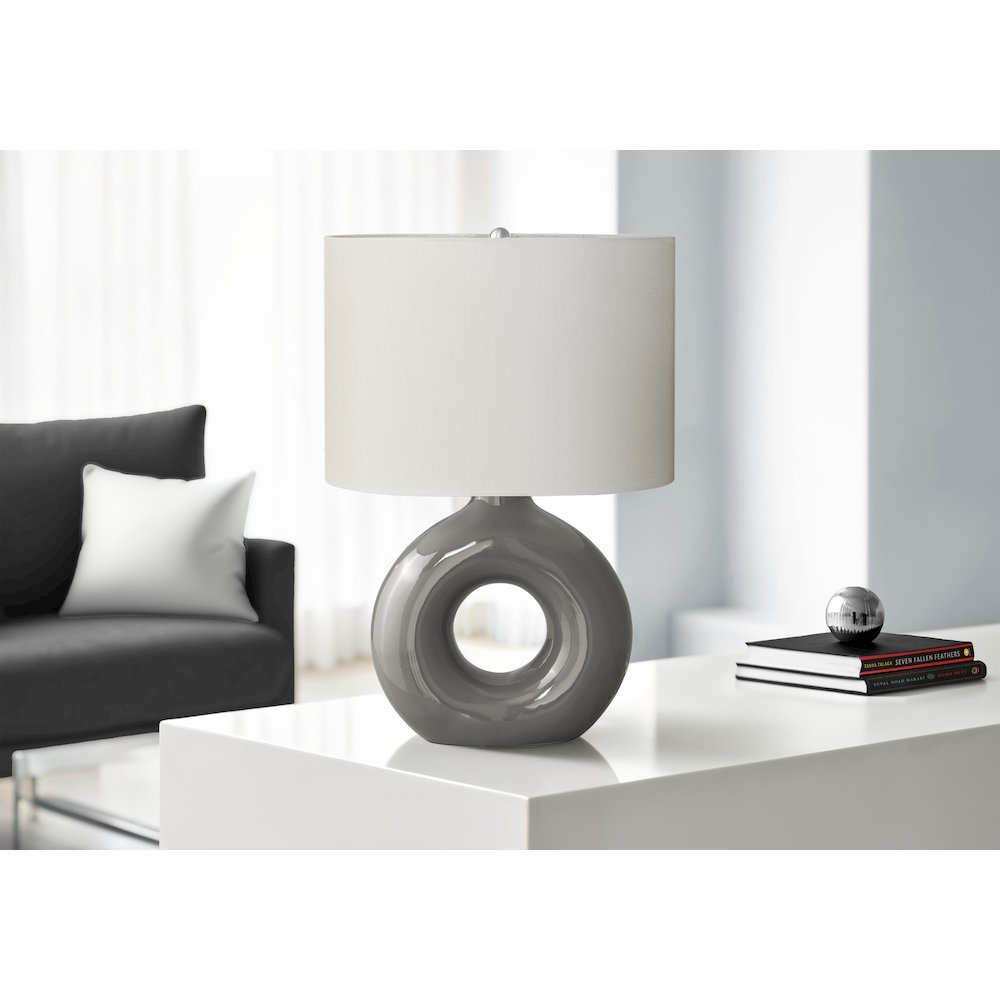 Lighting, 24"H, Table Lamp, Dark Grey Ceramic, Ivory / Cream Shade, Contemporary. Picture 2