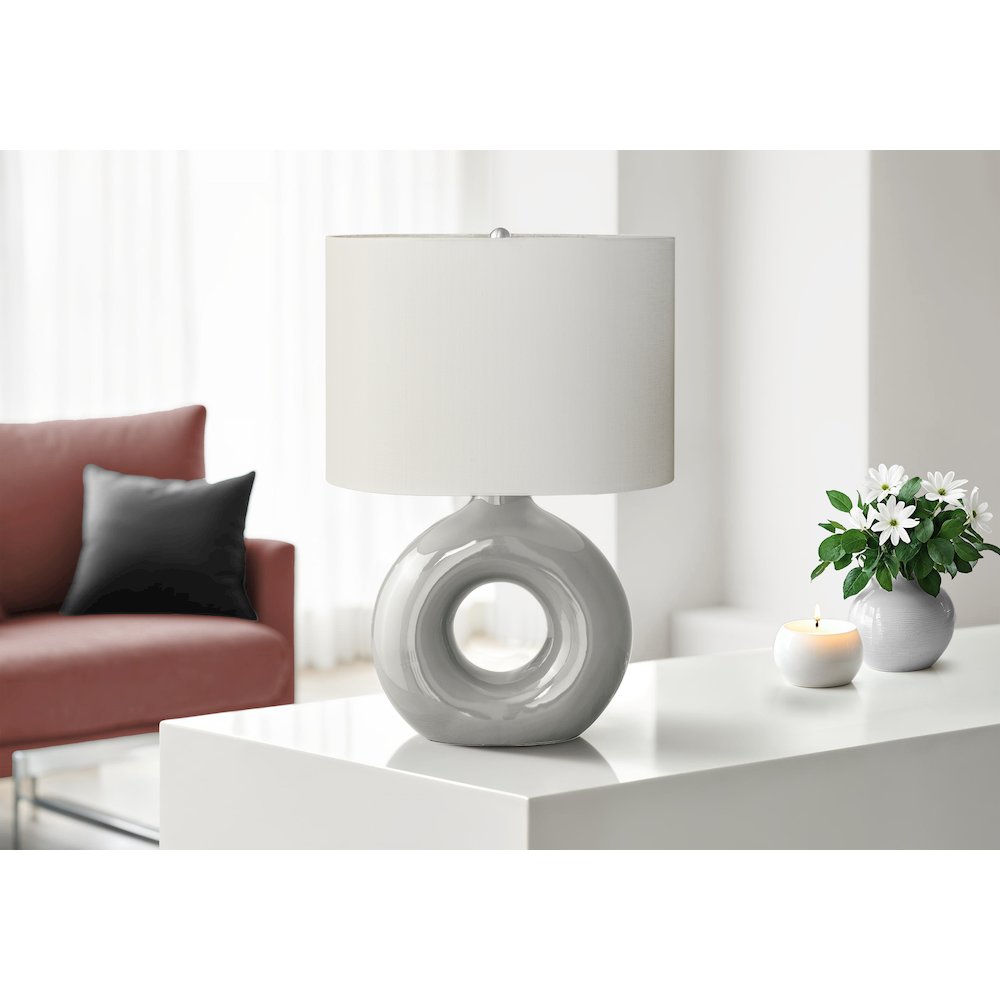 24"H, Table Lamp, Grey Ceramic, Ivory / Cream Shade, Contemporary, Modern. Picture 2