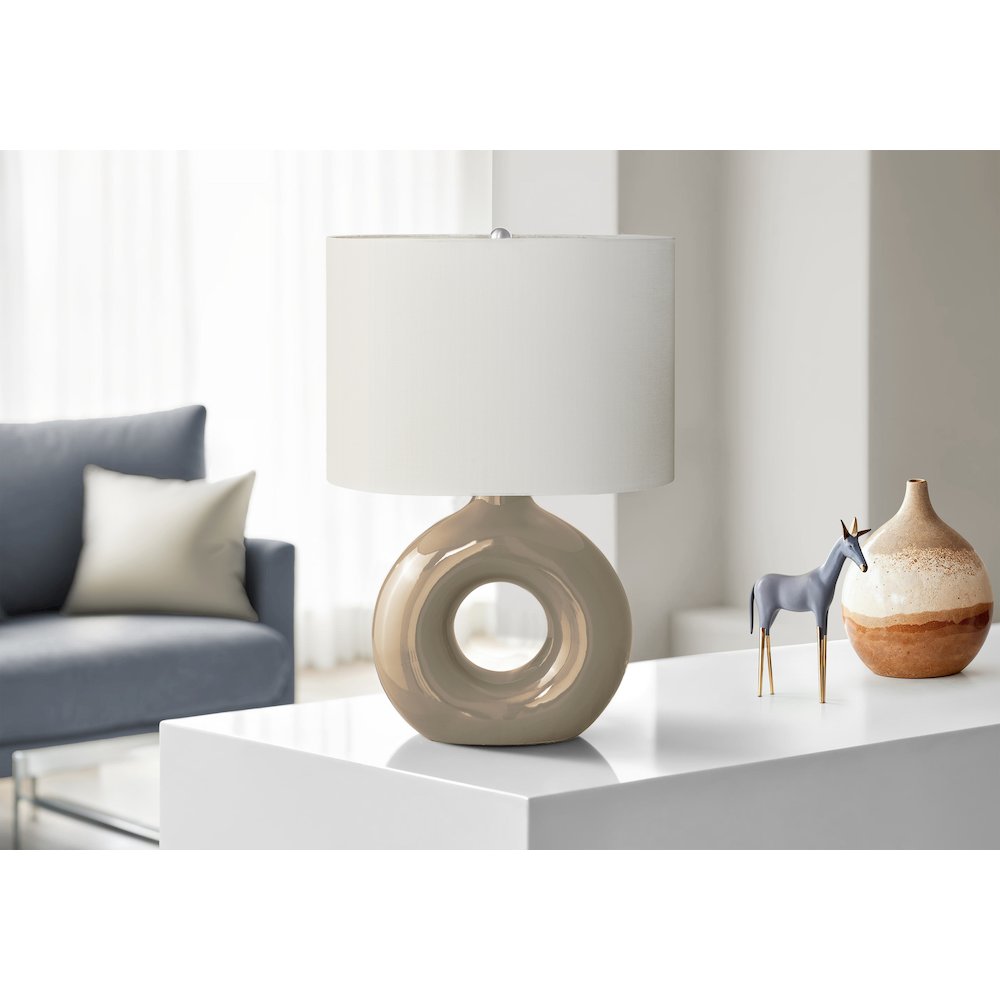 24"H, Table Lamp, Brown Ceramic, Ivory / Cream Shade, Contemporary, Modern. Picture 2