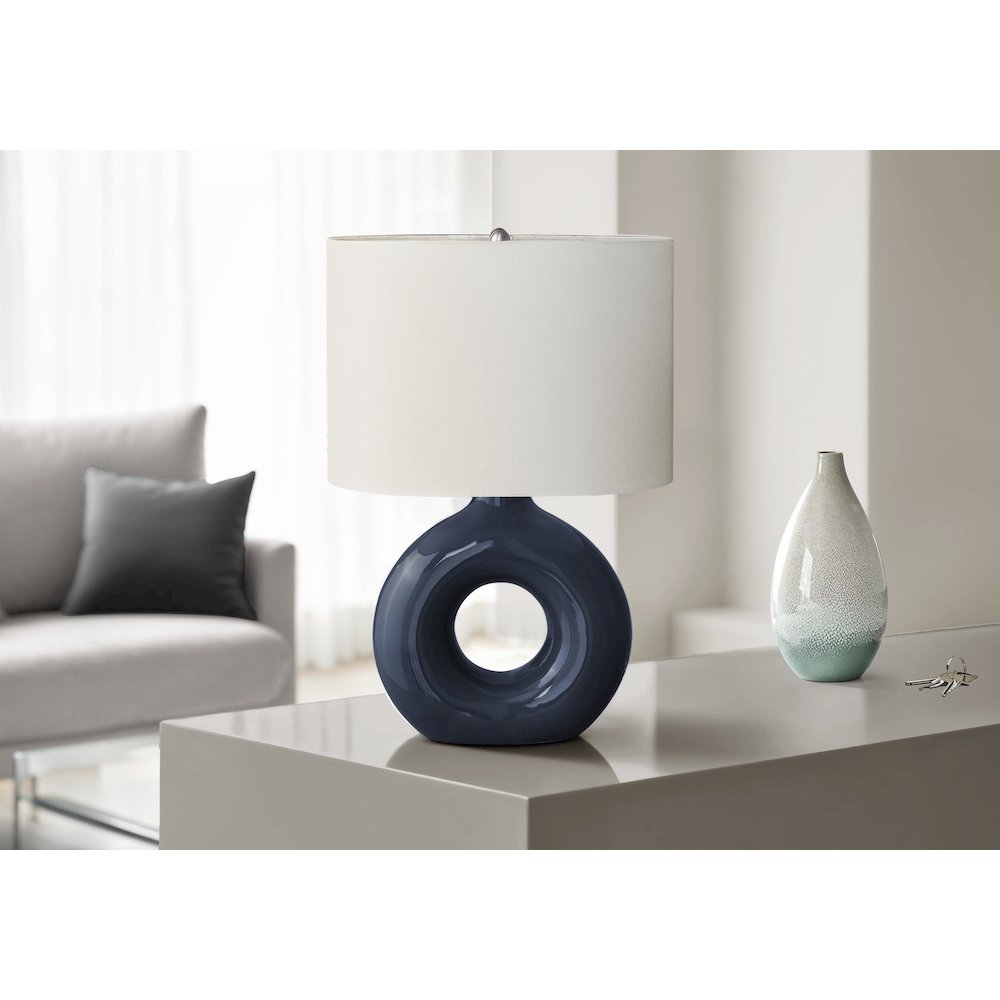 24"H, Table Lamp, Blue Ceramic, Ivory / Cream Shade, Contemporary, Modern. Picture 2