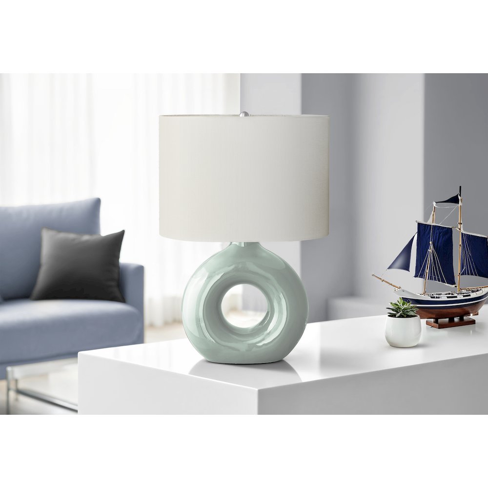 24"H, Table Lamp, Green Ceramic, Ivory / Cream Shade, Contemporary, Modern. Picture 2