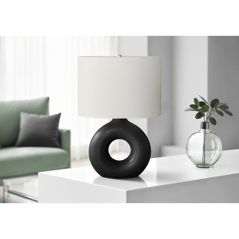 24"H, Table Lamp, Black Ceramic, Ivory / Cream Shade, Contemporary, Modern. Picture 2