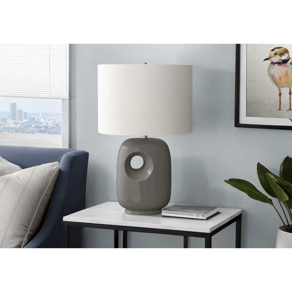 Lighting, 26"H, Table Lamp, Dark Grey Ceramic, Ivory / Cream Shade, Contemporary. Picture 2