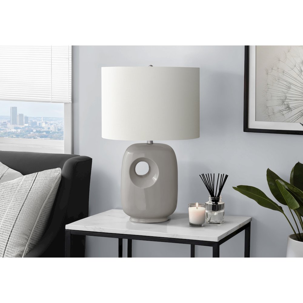 26"H, Table Lamp, Grey Ceramic, Ivory / Cream Shade, Contemporary, Modern. Picture 2