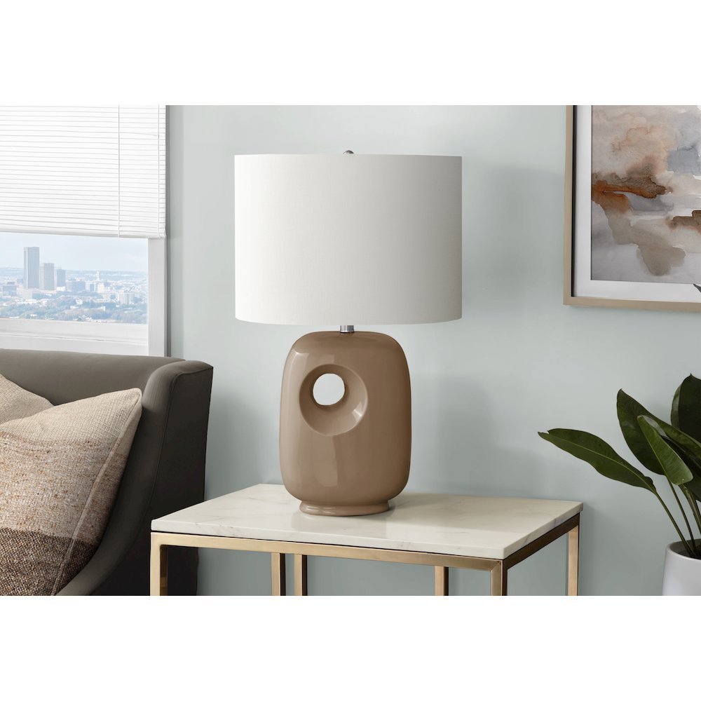 26"H, Table Lamp, Brown Ceramic, Ivory / Cream Shade, Contemporary, Modern. Picture 2