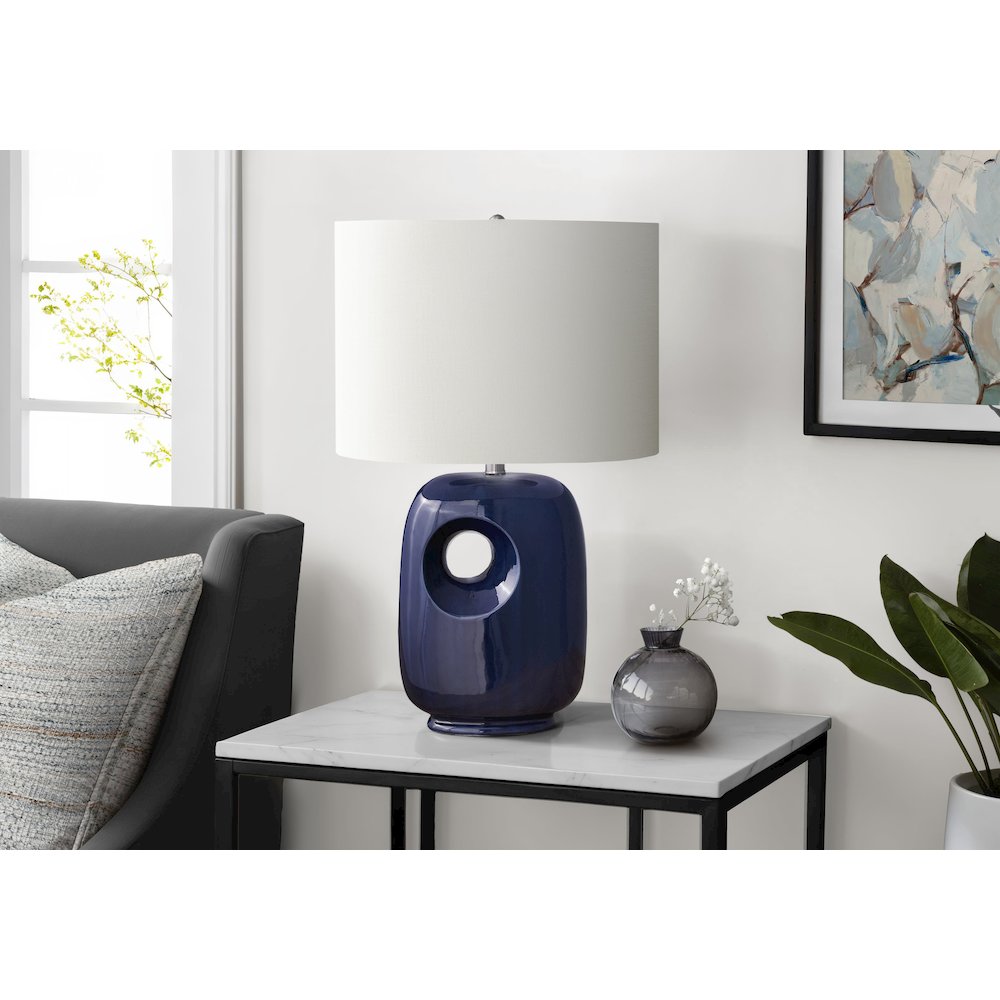 26"H, Table Lamp, Blue Ceramic, Ivory / Cream Shade, Contemporary, Modern. Picture 2